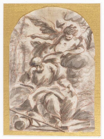 ROMAN SCHOOL, 17th CENTURY Saint Matthews and the angel Watercolor...