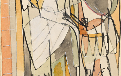 ROMARE BEARDEN (1911 - 1988) Untitled (Three Figures). Watercolor, pencil, brush and in...
