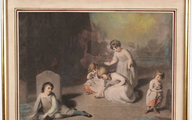 RUSSEL John. (1745-1806). (Entourage de). « Le jeu des enfants ». Pastel. (Traces d’humidité). H.42...