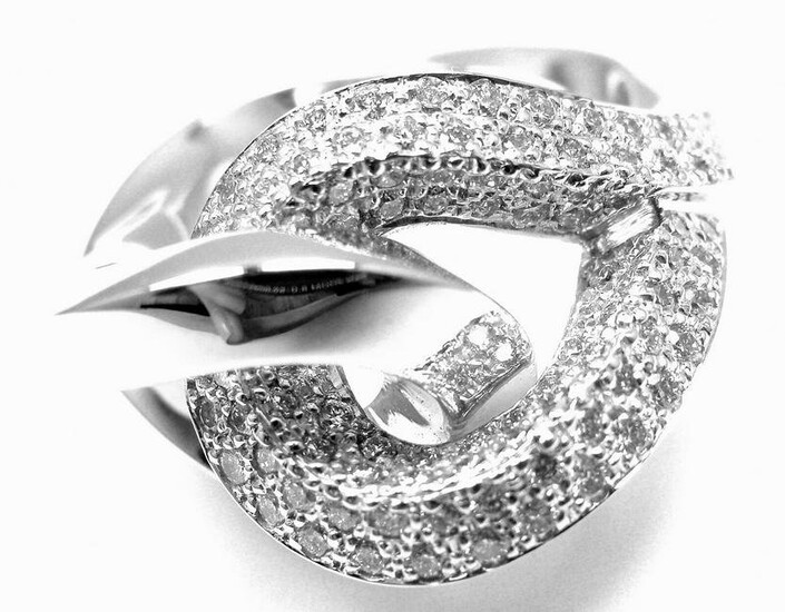 Rare! Authentic Hermes 18k White Gold Diamond Free Style Twisted Band Ring