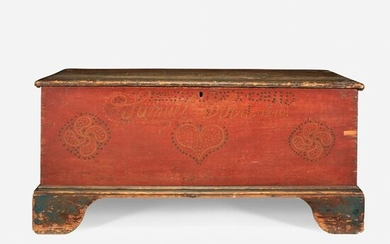 Red-painted blanket chest, Inscribed and dated, "Samuel