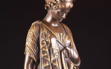 Réduction Mécanique, A. Collas Brevete - Sculpture, Classic female figure with a lyre - 68 cm - Bronze (patinated) - Second half 19th century