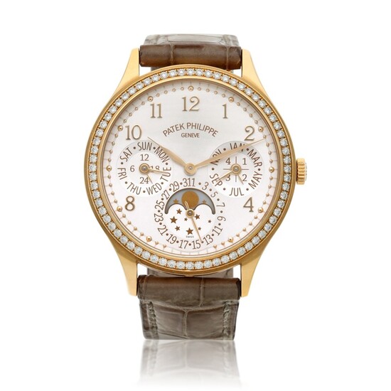 Reference 7140 A yellow gold and diamond-set perpetual calendar wristwatch with moon phases, 24 hour and leap year indication, Circa 2017, Patek Philippe