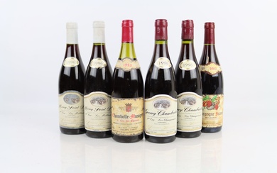 Réunion de 6 bouteilles de vins de Bourgogne : - 2 bouteilles de GEVREY-CHAMBERTIN 1er...