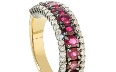 Ring in gold plated silver with rubies and diamonds