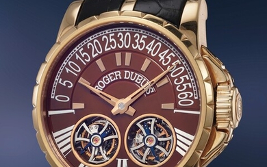 Roger Dubuis, Ref. EX45 01 5 NB.671 A large and bold pink gold wristwatch with double tourbillon and power reserve, box and guarantee number 7 of a 28 piece limited edition