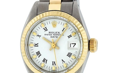 Rolex Ladies 2 Tone White Index 26MM Oyster Band Fluted Wristwatch