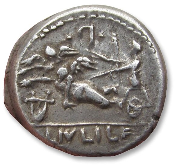 Roman Republic. L. Julius L.f. Caesar, 103 BC. AR Denarius,Rome mint -- control letter •C• or •P• (retrograde?)