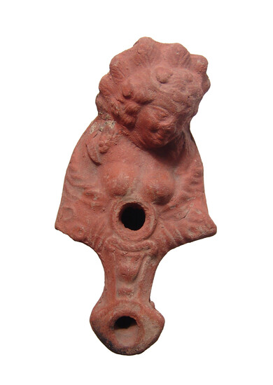 Roman ceramic lamp with bust of woman or goddess