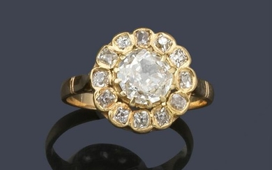 Rosette ring with old cut diamond of approx. 1.10 ct