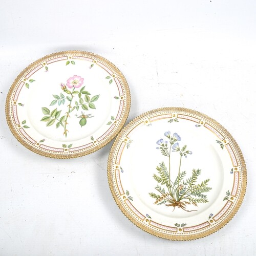 Royal Copenhagen, pair of botanical porcelain cabinet plates...