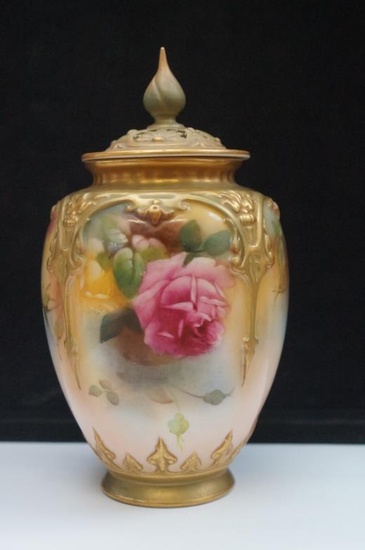 Royal Worcester lidded vase pierced decoration to lid, green...