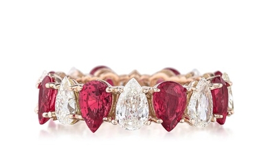 Ruby Pink Sapphire and Diamond Eternity Band