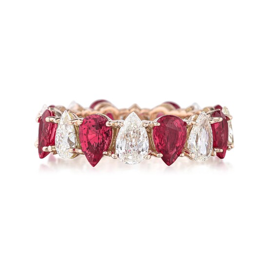 Ruby Pink Sapphire and Diamond Eternity Band