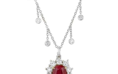 Ruby and Diamond Fringe Pendant Necklace