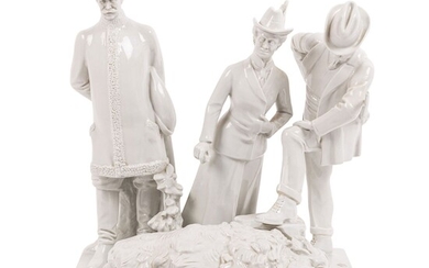 SCHWARZBURGER WERKSTÄTTEN grand groupe de figurines 'La princesse Anna Luise examine un sanglier abattu', vers...
