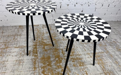 SIDE TABLES, a graduated pair, 1970's Italian design, circular...