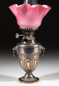 SILVER-PLATE AND MOTHER-OF-PEARL SWIRL MINIATURE LAMP
