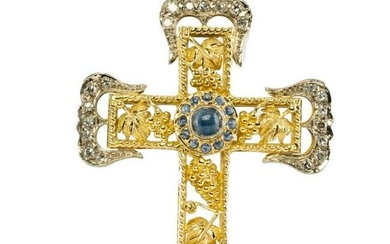 Sapphire Diamond Cross Pendant Platinum & 18K Gold