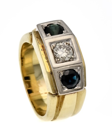 Sapphire-brilliant ring GG 585/000 with a brilliant-cut diamond...