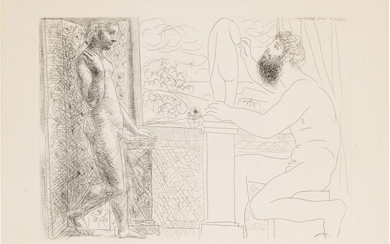 Sculpteur travaillant sur le motif avec Marie-Thérèse posant (Bloch 168; Baer 321), Pablo Picasso