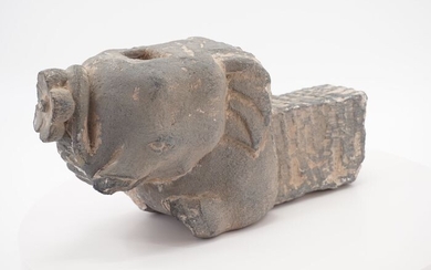 Sculpture (1) - Schist - Elephant and flower - Afghanistan / Pakistan - Gandhara Period (305 BC - 450 AD)
