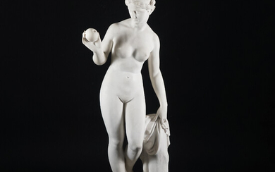 Scultura in pasta di marmo raffigurante Venere con mela, dall'originale di...