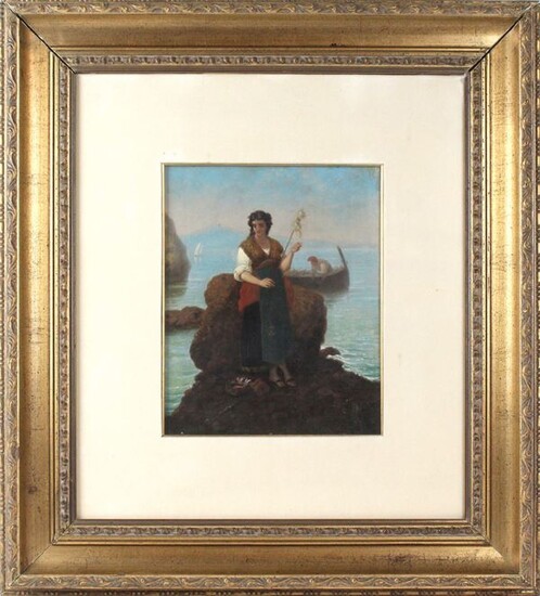 Scuola napoletana del XIX secolo, Fanciulla, olio su tela, cm....