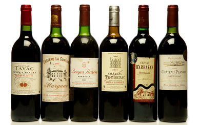 Selection of 6 bottles of red Bordeaux wine