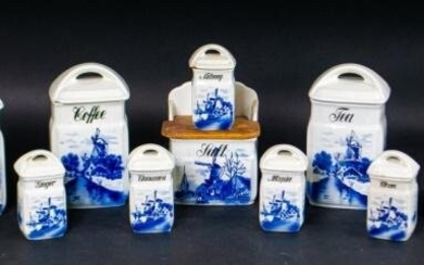 Set of 10 German C.A.W. Porcelain Spice Canisters