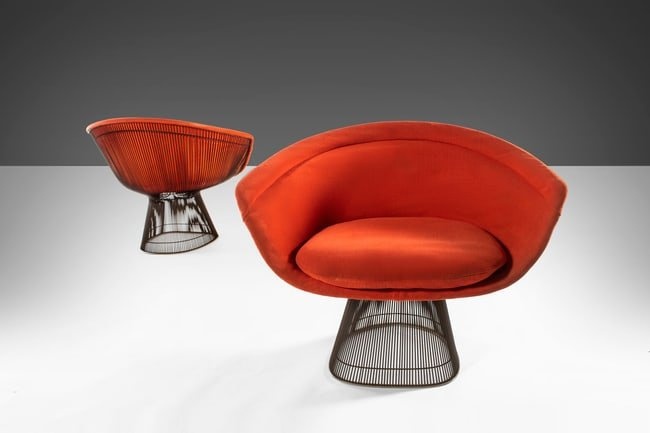 Set of Two (2) Lounge Chairs by Warren Platner for Knoll in Original Red Knoll Fabric c. 1966