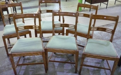 Set of six (5+1) 19th C light-wood dining chairs...