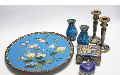 Seven Chinese or Japanese cloisonné enamel items including a...