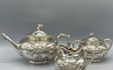 Silver Tea set Export Chinese - .900 silver - China - Late 19th century