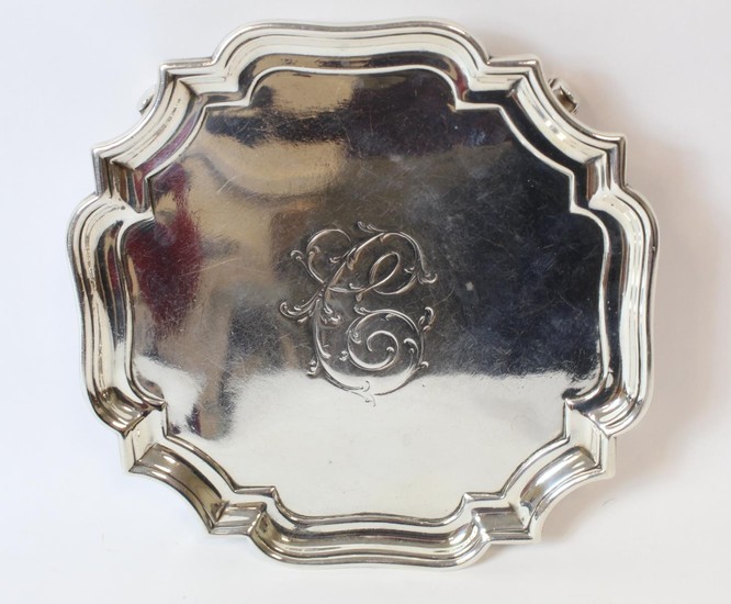 Silver square waiter with shaped corners and moulded edge, i...