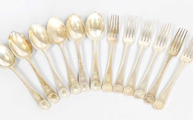 Six Edward VII Silver Dessert Forks and Dessert-Spoons, by Goldsmiths...