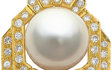 South Sea Cultured Pearl, Diamond, Gold Pendant Stones: Full...