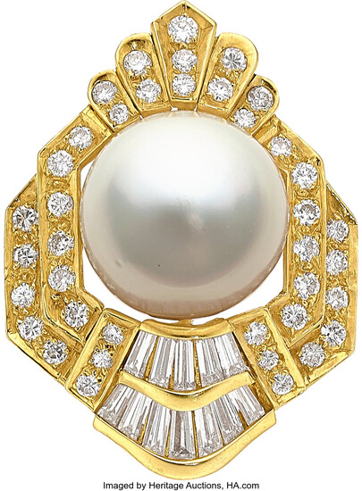 South Sea Cultured Pearl, Diamond, Gold Pendant Stones: Full...