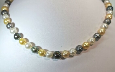 Southsea white & golden - Natural multicolors Ø 8x9,5 mm - 925 Tahitian pearls, White gold - Necklace