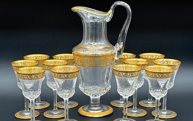 St. Louis Crystal Thistle Pitcher & Wine Glasses