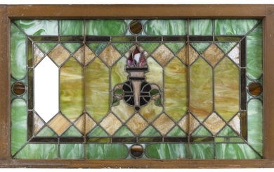 LEADED SLAG GLASS WINDOW PANE Early 20th Century...