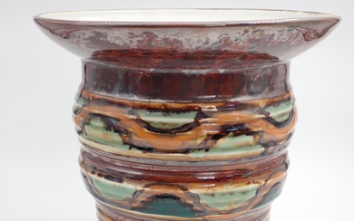 THARAUD CAMILLE (1878-1956) Vase cornet en porcelaine, émail de grand feu, décor oxydes métalliques (...