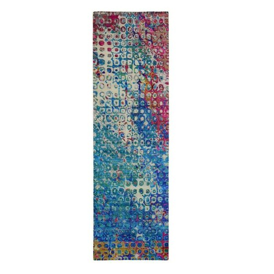 THE PEACOCK, Sari Silk Colorful Runner Hand Knotted