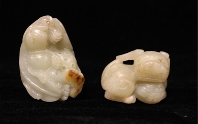 TWO CHINESE JADE CARVED BEAST