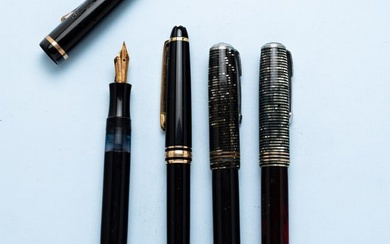 TWO PARKER DEMONSTRATOR FOUNTAIN PENS AND TWO MONTBLANC PENS.