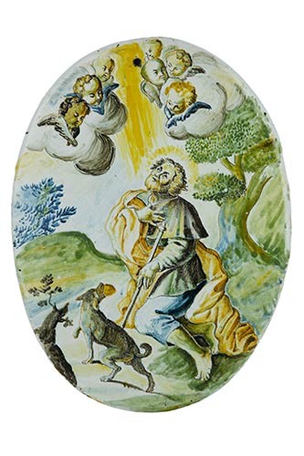 Tablet Oval tablet in polychrome majolica. Recto: full scale painting...