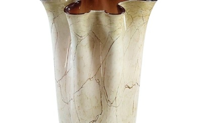 Tall Art Glass Vase in "Faux Marble" Design Finish 14.25 inches height
