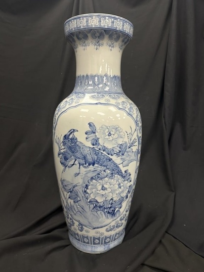 Tall Chinese Porcelain Blue & White Floor Vase