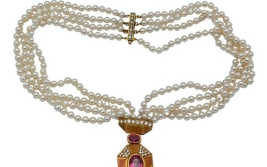 Tambetti 18 Karat Gold Pendant, on necklace of four