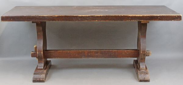 Tavolo tipo fratino in legno di noce, altezza cm. 79x202x79,...